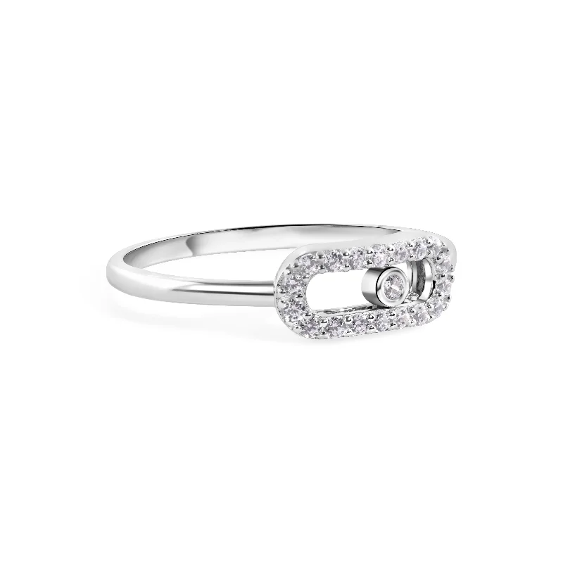 Ladies rings custom pieces-Rhodium Plated 925 Sterling Silver Oval Fidgeting Clear CZ 1.8mm Ring - GMR00404