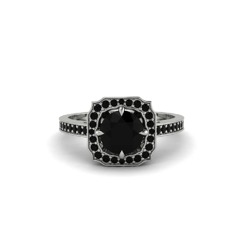 Ladies engagement rings warranty options-Black Diamond Cathedral Halo Engagement Ring - Luciana No. 39