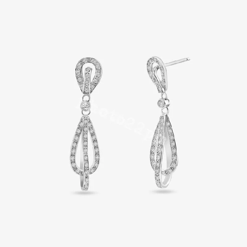 Ladies earrings Mother’s Day-Clearance-Silver Rhodium 925 Plated Micro Pave Clear Open Teardrop CZ Dangling Earrings - ACE00016CLR