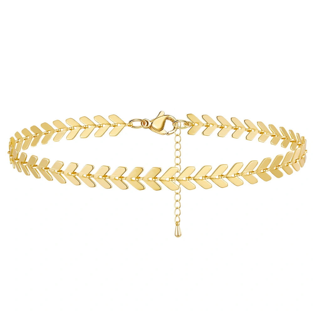 Ladies bracelets boho flair-Dainty 14k Gold Adjustable Ankle Bracelets- Fishbone