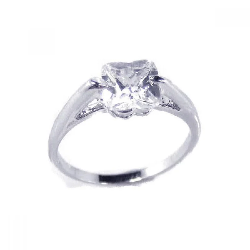 Ladies rings star motifs-Clearance-Silver 925 Rhodium Plated Clear Single CZ Bridal Ring - BGR00117