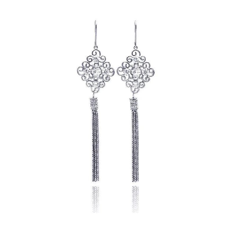 Ladies earrings Christmas styles-Clearance-Silver 925 Rhodium Plated Chandelier CZ Multi Strand Dangling Earrings - STE00180