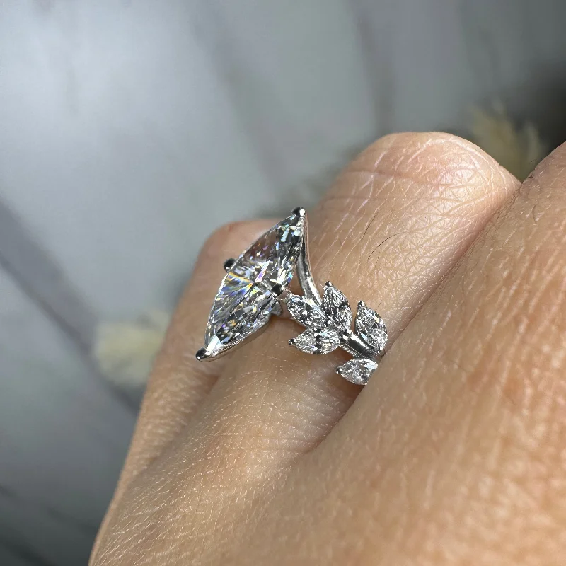 Ladies engagement rings unique styles-"Valerina" Marquise Cut 3 Carat Diamond Shoulder Engagement Ring