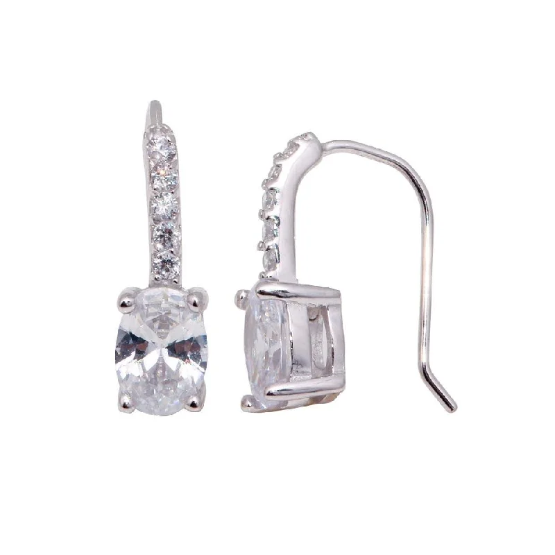 Ladies earrings holiday treasures-Silver 925 Rhodium Plated Square Round Cut CZ Hook Earrings - STE00186