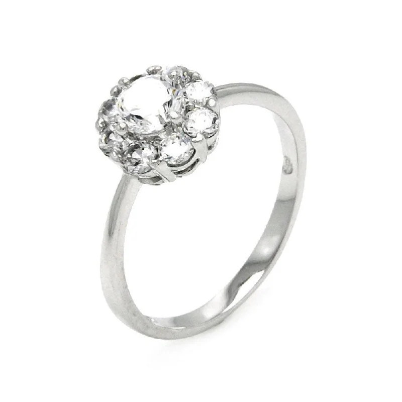 Ladies rings sister sets-Silver 925 Rhodium Plated Clear Cluster CZ Flower Bridal Ring - BGR00444