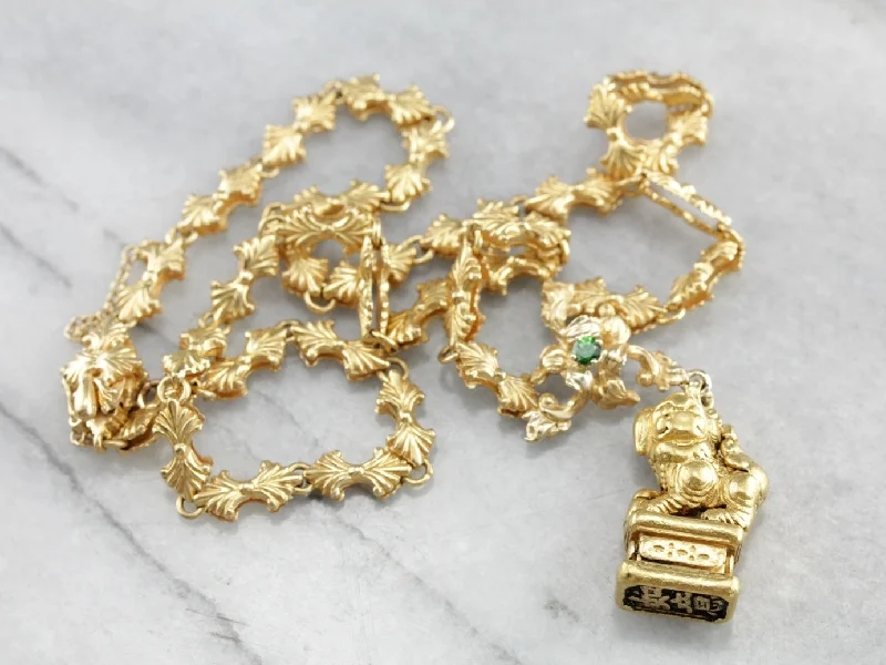 Ladies rings punk edge-Fine Gold Chinese Foo Dog Necklace