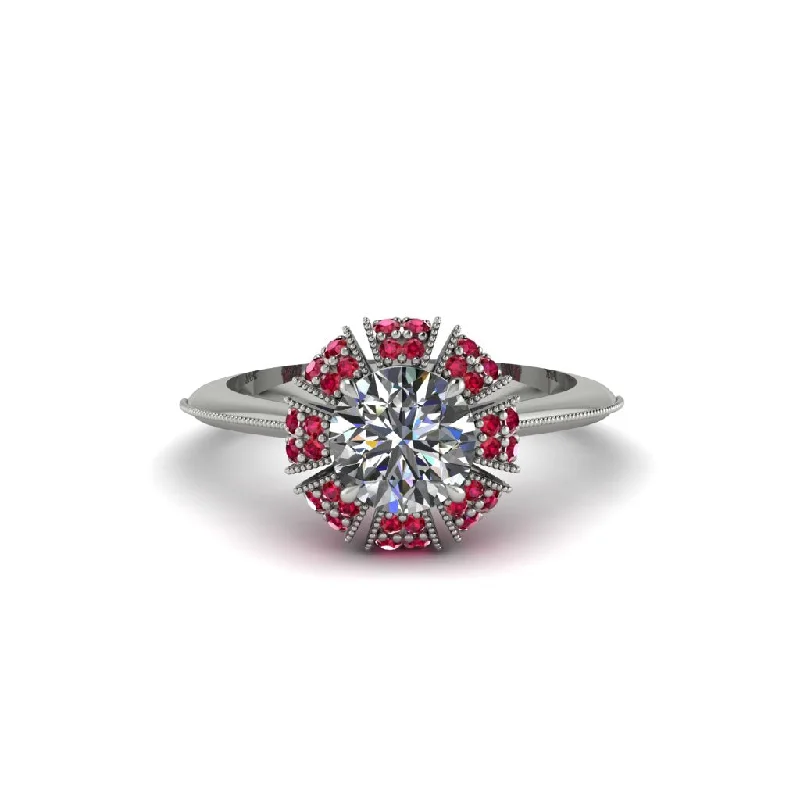 Ladies engagement rings sentimental value-Ruby Crown Halo Engagement Ring - Annie No. 48