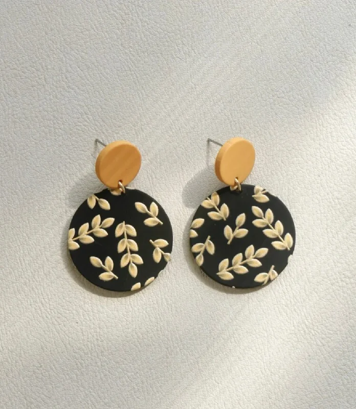 Ladies earrings stud trends-Black and Yellow Leaf Acrylic Earrings