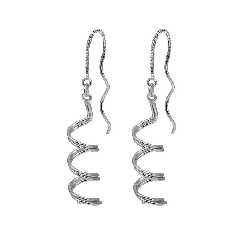 Ladies earrings classic styles-Silver 925 Rhodium Plated Spiral Dangling Hook Earrings - DSE00035