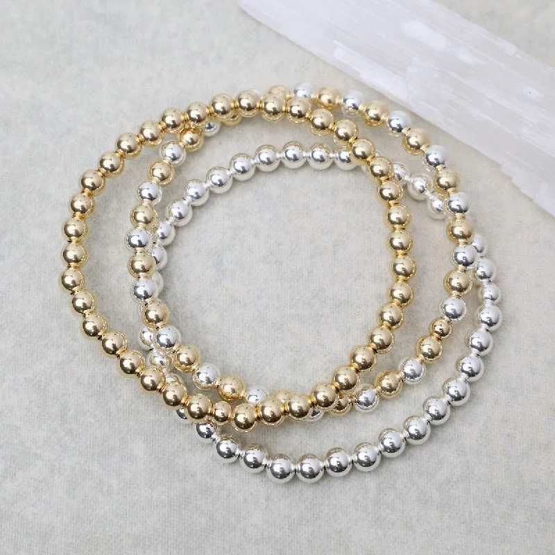 Ladies bracelets colorful stones-5mm Classic Ball Bracelet in Silver, Gold, or Two Tone