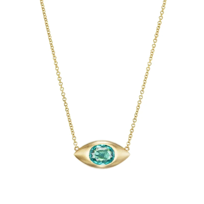 Ladies rings youthful flair-Blue Tourmaline Mega Eye Necklace