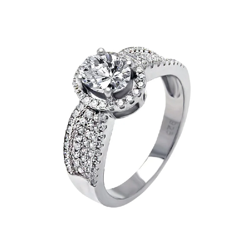 Ladies rings custom pieces-Silver 925 Rhodium Plated Micro Pave CZ Oval Ring - ACR00061