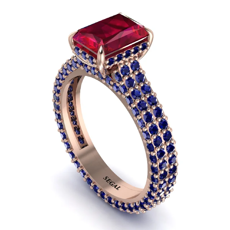 Ladies engagement rings luxurious appeal-Radiant Cut Ruby Pave Engagement Ring - Kenzie No. 71