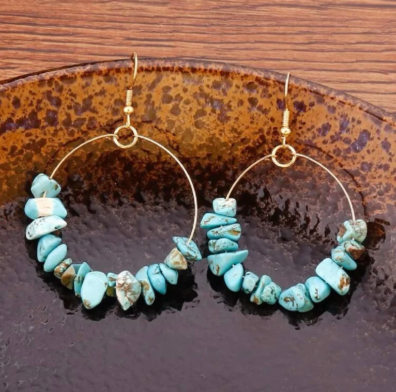 Ladies earrings Mother’s Day-Beautiful Round Turquoise Stone Drop Earrings