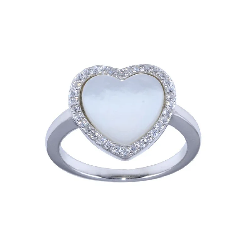 Ladies rings European styles-Rhodium Plated 925 Sterling Silver Opal Stone Heart With CZ Ring - BGR01315