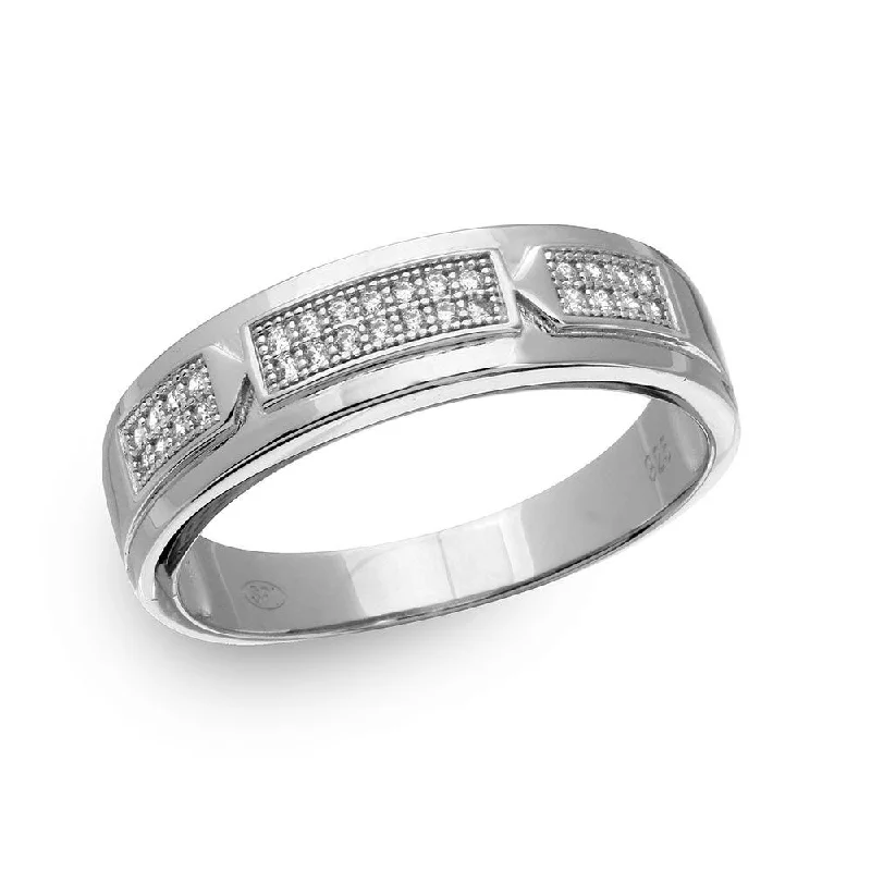 Ladies rings stacking looks-Silver 925 Rhodium Plated Trio Bar Eternity Ring with CZ - GMR00169