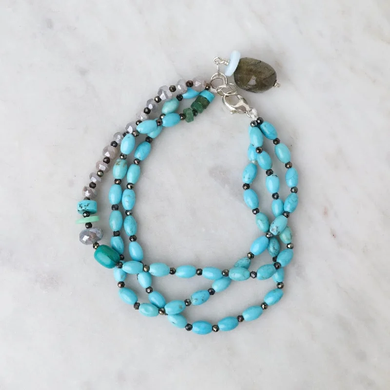 Ladies bracelets buying guide-Triple Strand Turquoise Mix Bracelet