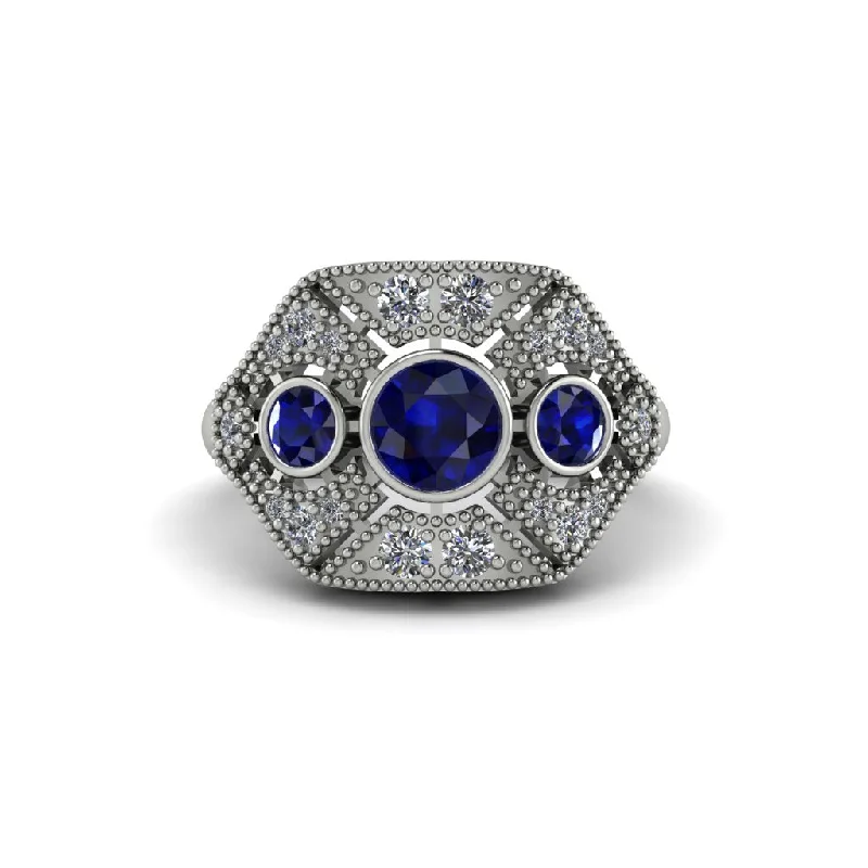 Ladies engagement rings discount offers-Sapphire Art Deco Geometric Engagement Ring - Haven No. 15