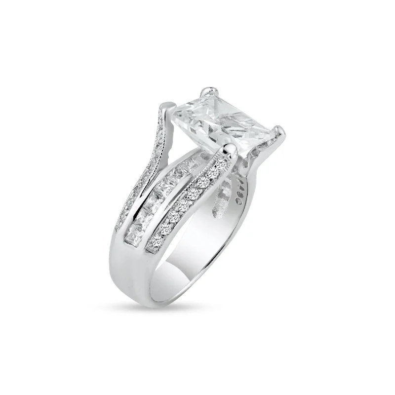 Ladies rings lightweight options-Silver 925 Rhodium Plated Princess Cut CZ Bridal Ring - BGR00071