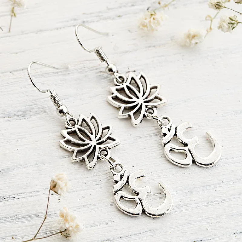 Ladies earrings size guide-Lotus Flower Om Earrings