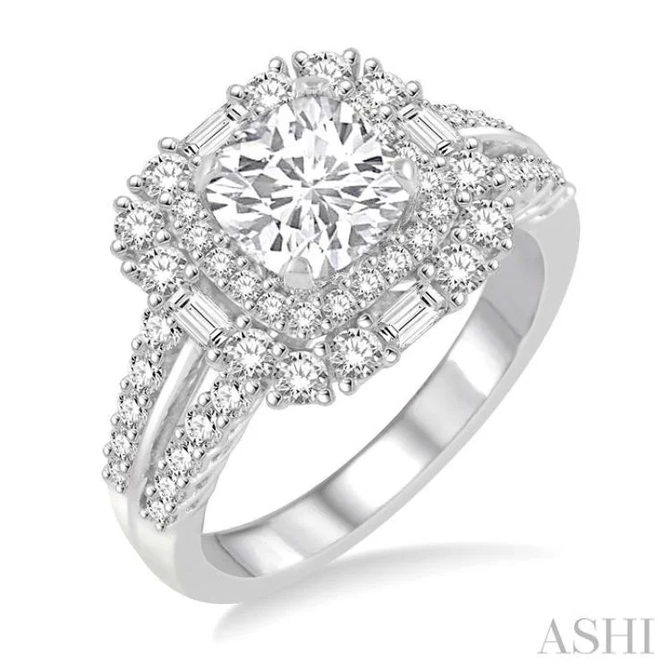 Ladies engagement rings unique styles-1 Ctw Diamond Semi-mount Engagement Ring in 14K White Gold