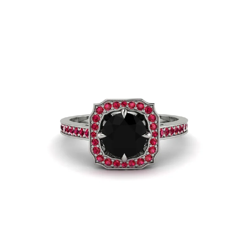 Ladies engagement rings size guide-Black Diamond Cathedral Halo Engagement Ring - Luciana No. 54