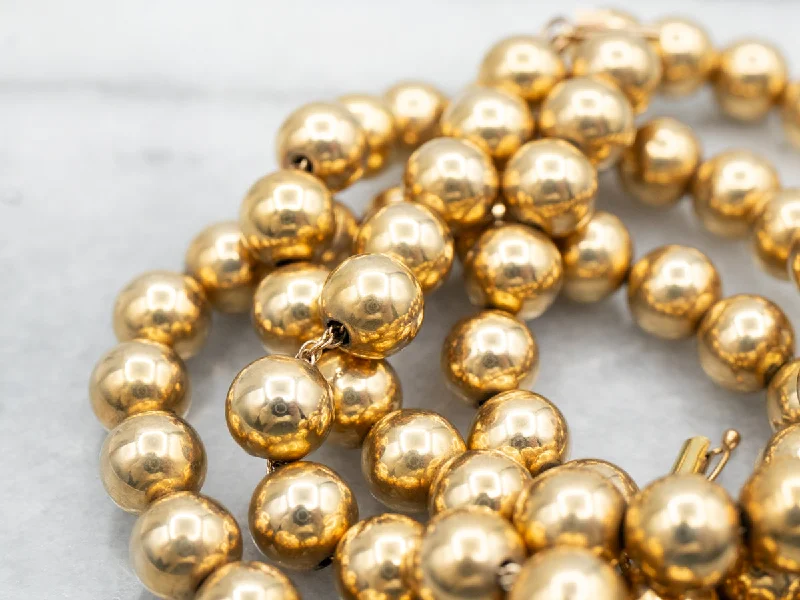 Ladies rings store finds-Polished Gold Beaded Necklace with Barrel Clasp