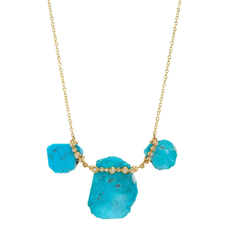 Ladies rings party wear-OOAK Turquoise Slab and Diamond Necklace