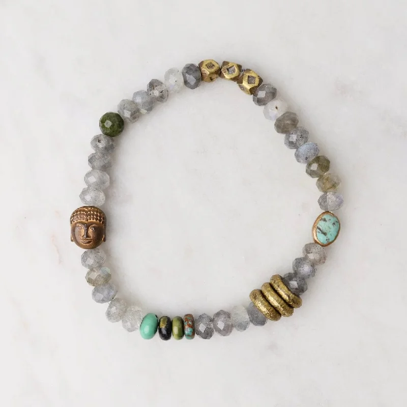 Ladies bracelets colorful stones-Labradorite, Brass rings & Buddha Bracelet