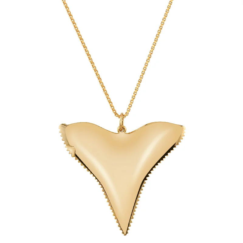 Ladies rings creative styles-Gold Shark Tooth Necklace