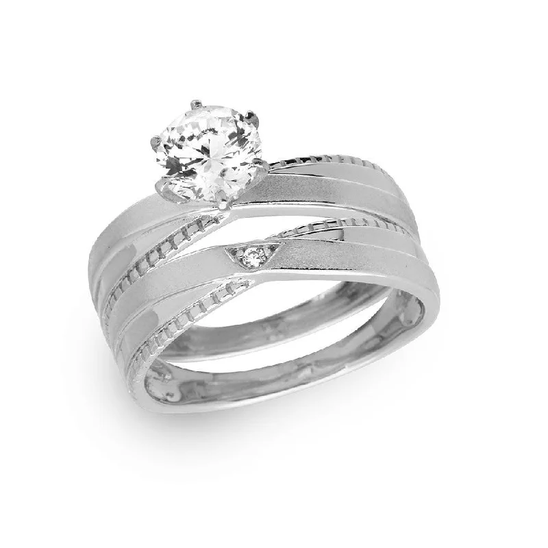 Ladies rings lightweight options-Silver 925 Rhodium Plated Round Solitaire Trio Bridal Ring - GMR00180