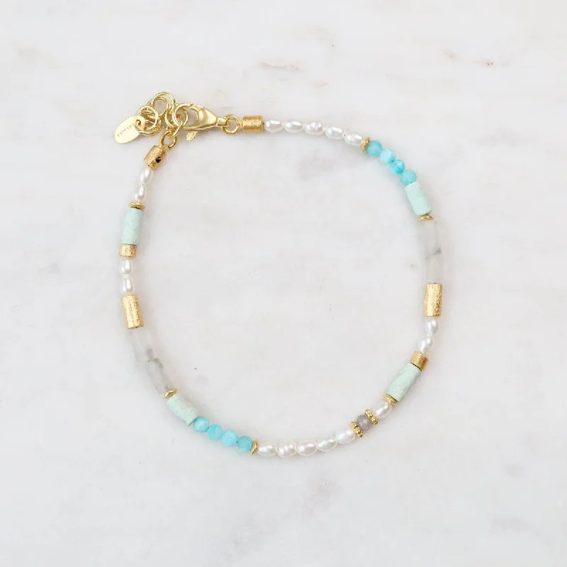 Ladies bracelets floral designs-Pearl Labradorite Chrysocolla & Opalite Bracelet