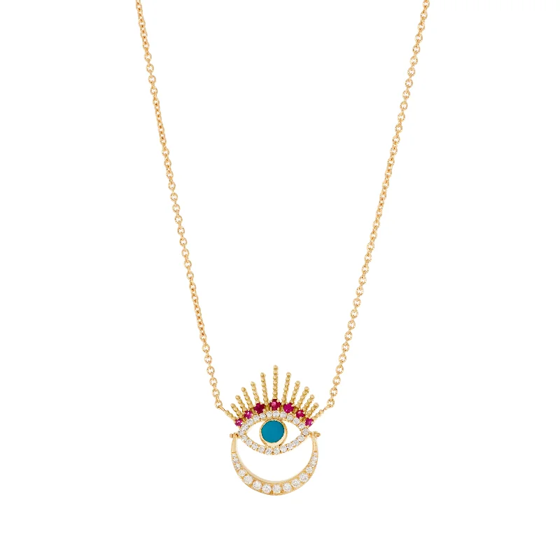 Ladies rings group styles-Serene Night-Moon Evil Eye Necklace with Diamonds