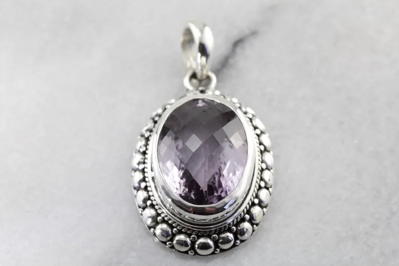 Ladies rings middle finger-Bold Large Bohemian Amethyst Pendant in Sterling Silver, Affordable Statement Necklace