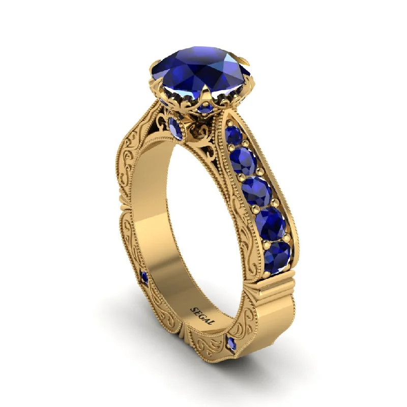 Ladies engagement rings punk edge-Sapphire Victorian Scroll Engagement Ring - Kehlani No. 73