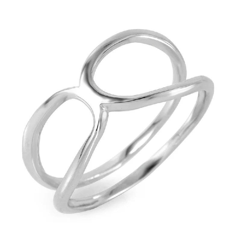 Ladies rings heart shapes-Silver 925 Rhodium Plated Open Pringle Hyperbolic Paraboloid Ring - BGR00958