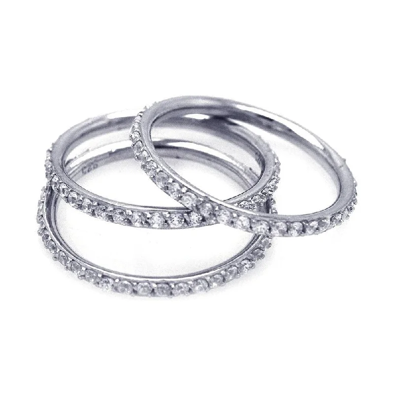 Ladies rings price range-Silver 925 Rhodium Plated CZ Stackable Ring Set - STR00513