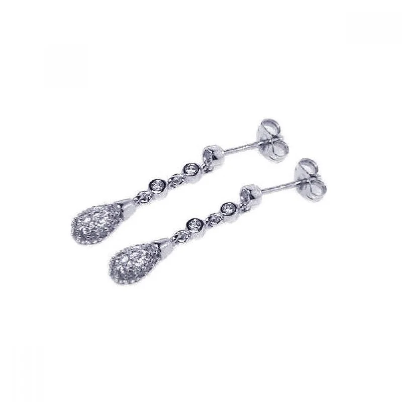 Ladies earrings limited editions-Silver 925 Rhodium Plated Micro Pave Clear Teardrop CZ Dangling Earrings - ACE00027