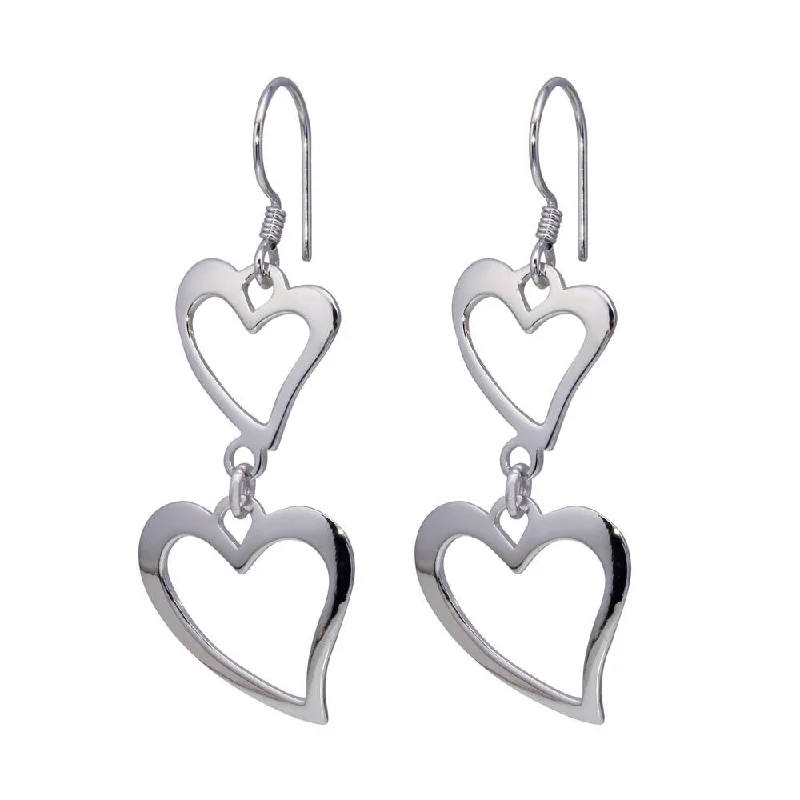 Ladies earrings Christmas styles-Silver 925 Rhodium Plated Two Graduated Open Heart Hook Earrings - DSE00008