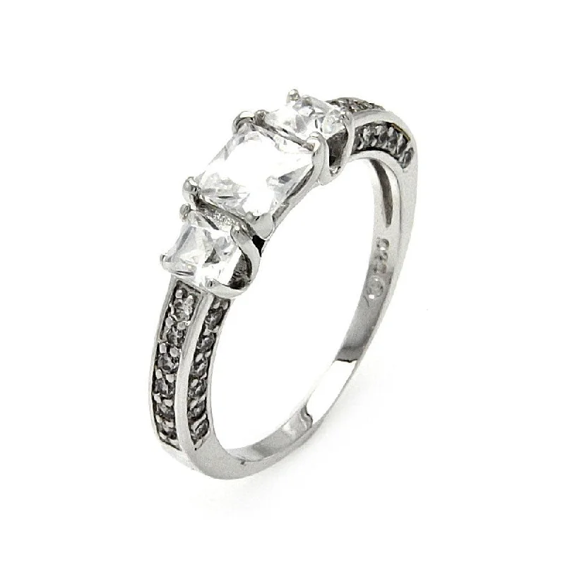 Ladies rings casual vibes-Silver 925 Rhodium Plated Clear Square CZ Bridal Past Present Future Ring - BGR00472