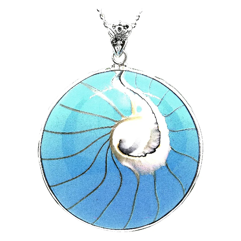 Ladies rings ethnic flair-Robin Egg Blue Natural Nautilus Shell Necklace