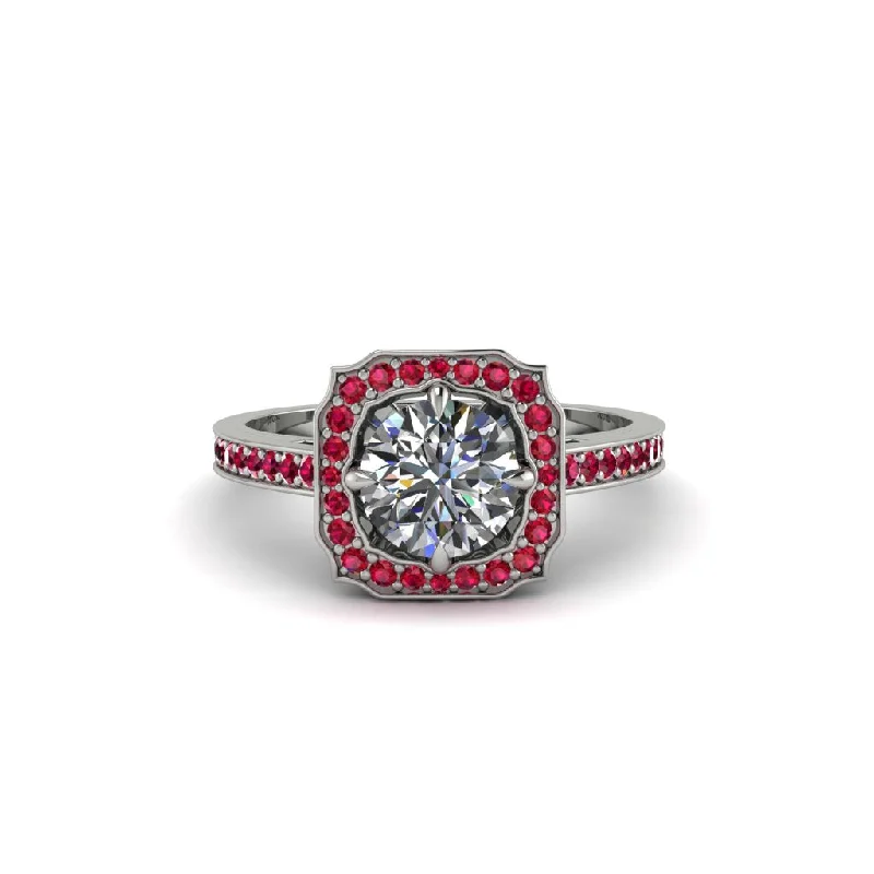 Ladies engagement rings halo settings-Diamond Cathedral Halo Engagement Ring - Luciana No. 48