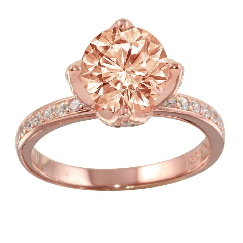 Ladies rings mature styles-Rose Gold Plated 925 Sterling Silver CZ Ring - STR01099