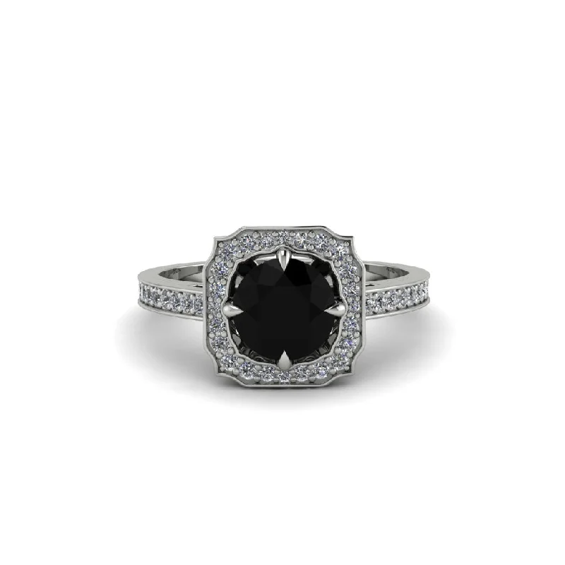 Ladies engagement rings custom designs-Black Diamond Cathedral Halo Engagement Ring - Luciana No. 9