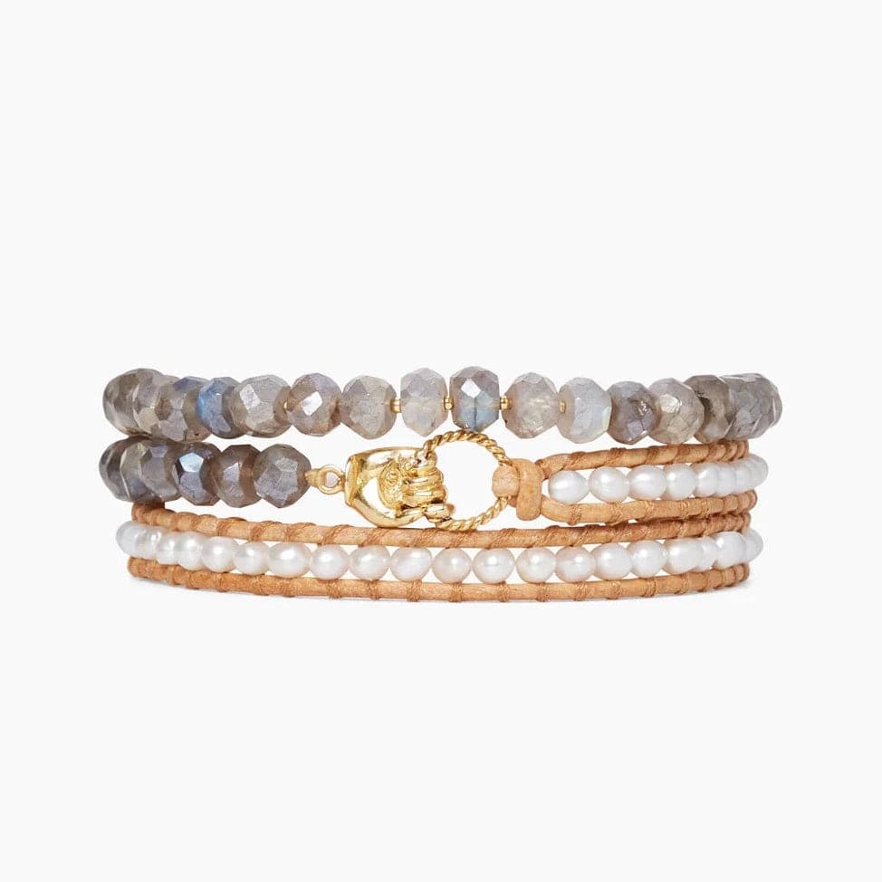 Ladies bracelets celebrity trends-White Pearl Mix Mano Triple Wrap Bracelet