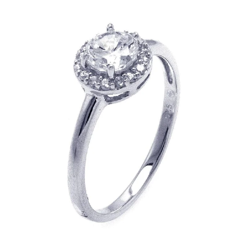 Ladies rings heart shapes-Silver 925 Rhodium Plated Round Clear Cluster CZ Ring - STR00821