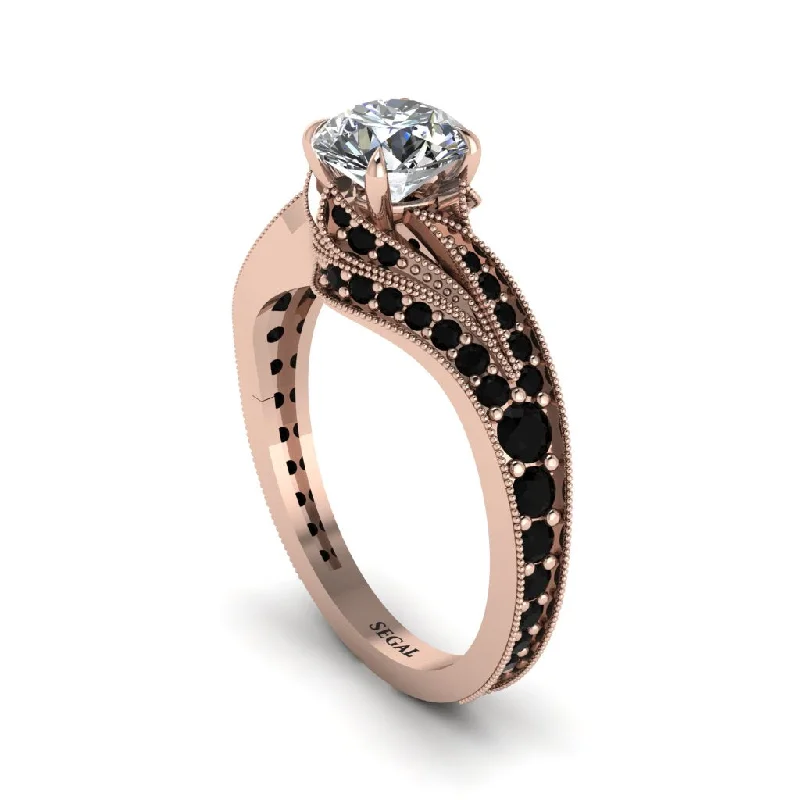 Ladies engagement rings dream rings-Black Diamond 14K Gold Pave Engagement Ring - Magnolia No. 32