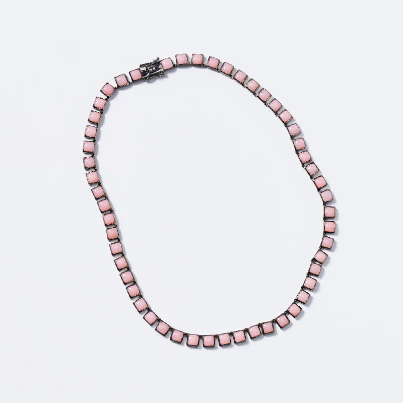 Ladies rings lightweight options-Small Pink Opal Tile Rivière Necklace