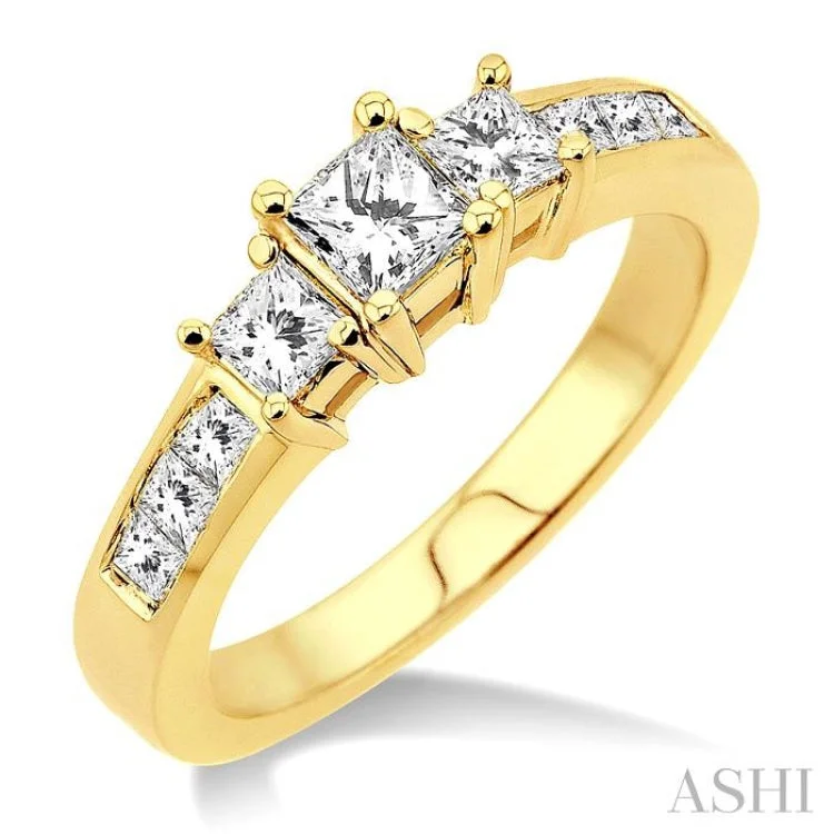 Ladies engagement rings statement rings-1 Ctw Nine Stone Princess Cut Diamond Engagement Ring in 14K Yellow Gold