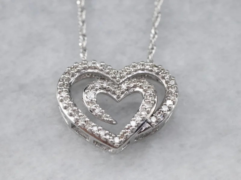 Ladies rings light luxury-Diamond Heart Pendant White Gold Necklace